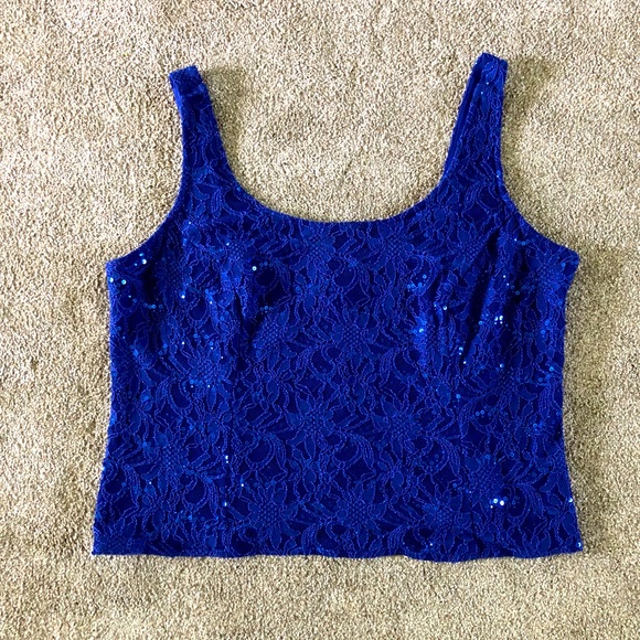 XSCAPE Joanna Chen formal party lace tank top size 22W Chic sequins Paillettes - Picture 1 of 12